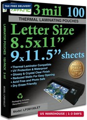 Apache Laminating Pouches 3 Mil, for 8.5 X 11 Inch Letter Size Paper 9 X 11.5 In