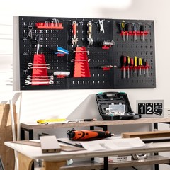 Pegboard Wall Organizer Kit 4′.Metal Toolboard with 3 Pegboards & 25 Accessories