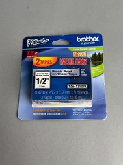 Brother Genuine P-Touch TZe-1312PK Label Tape Black on Clear 1/2″ 12mm 2-Pack