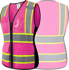 Safety Vest for Women with Pockets Snug Fit Neon Reflective Mesh Work Vest