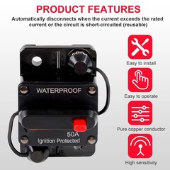 Waterproof Car Circuit Breaker Fuse Reset 30-300 Amp 12V-48V DC Car Boat Auto US