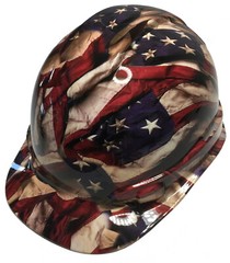 Hydro Dipped Hard Hat Cap Style Respect American Flags High Gloss 6 Point Harnes