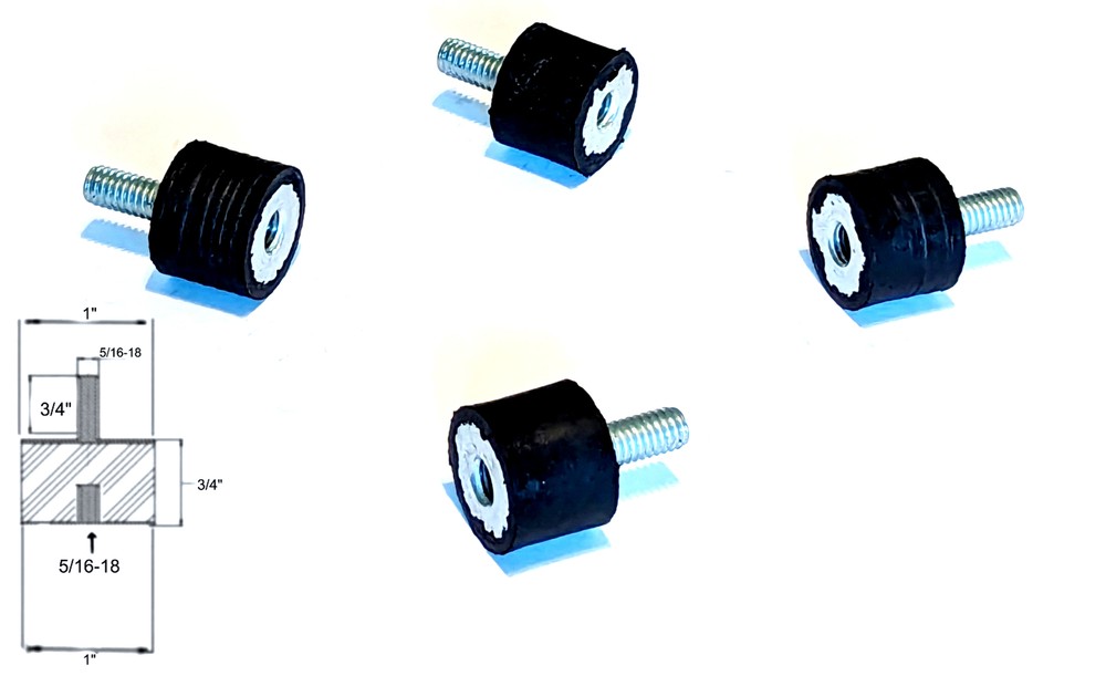 4 Rubber Vibration Isolator Mounts (1″ Diameter x 3/4″ Height) 5/16-18 x 3/4″ Lo