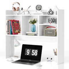 Desktop Bookshelf Wood Desk Hutch Organizer w/5 Shelves for Computer Desk White