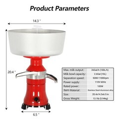 Electric Fresh Milk Cream Separator 110V Centrifugal Machine 100L/H 100W NEW