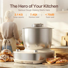 7.4QT Electric Dough Mixer with Timer for Bread, Pizza & Sourdough Baking