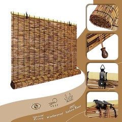 Bamboo Roll-up Shade,2 Pack Roller Shutters Retro Curtains,47″ W x 71″ H Wind…
