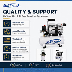 Oil-Free Dental Air Compressor 9L 110V Quiet 48dB 3.1 CFM SMTmax SL-40