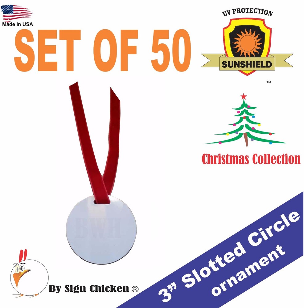 3″ Round Ornament , for sublimation, SINGLE SIDED – with SLOT – lot of 50