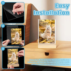 3 Pack 4″x6″ Acrylic Sign Holder with Wood Base, L/T Shape Vertical or Slant Bac