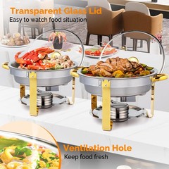 ROVSUN 4 Pack 5QT Gold Chafing Dish Buffet Set NSF Stainless w/ Glass Lid Holder