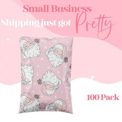 100 PCS 10×13 Inch Christmas Holiday Poly Mailer Pink Santa Shipping Bags