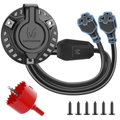20A 125V AC Port Plug w/5-in-1 T-Blade Adapter, 12AWG RV Shore Power Inlet Plug