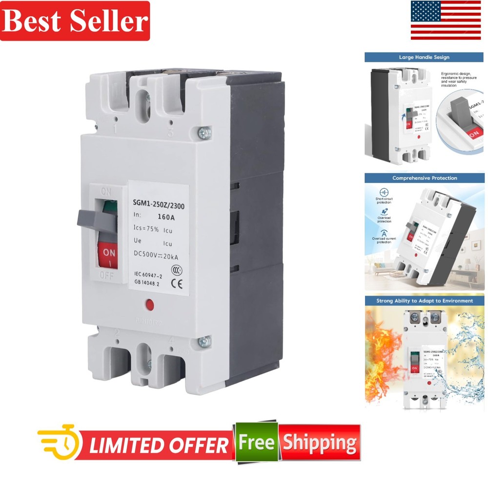 DC Circuit Breaker 500V 160A Panel Mount 2-Pole Overload Protection