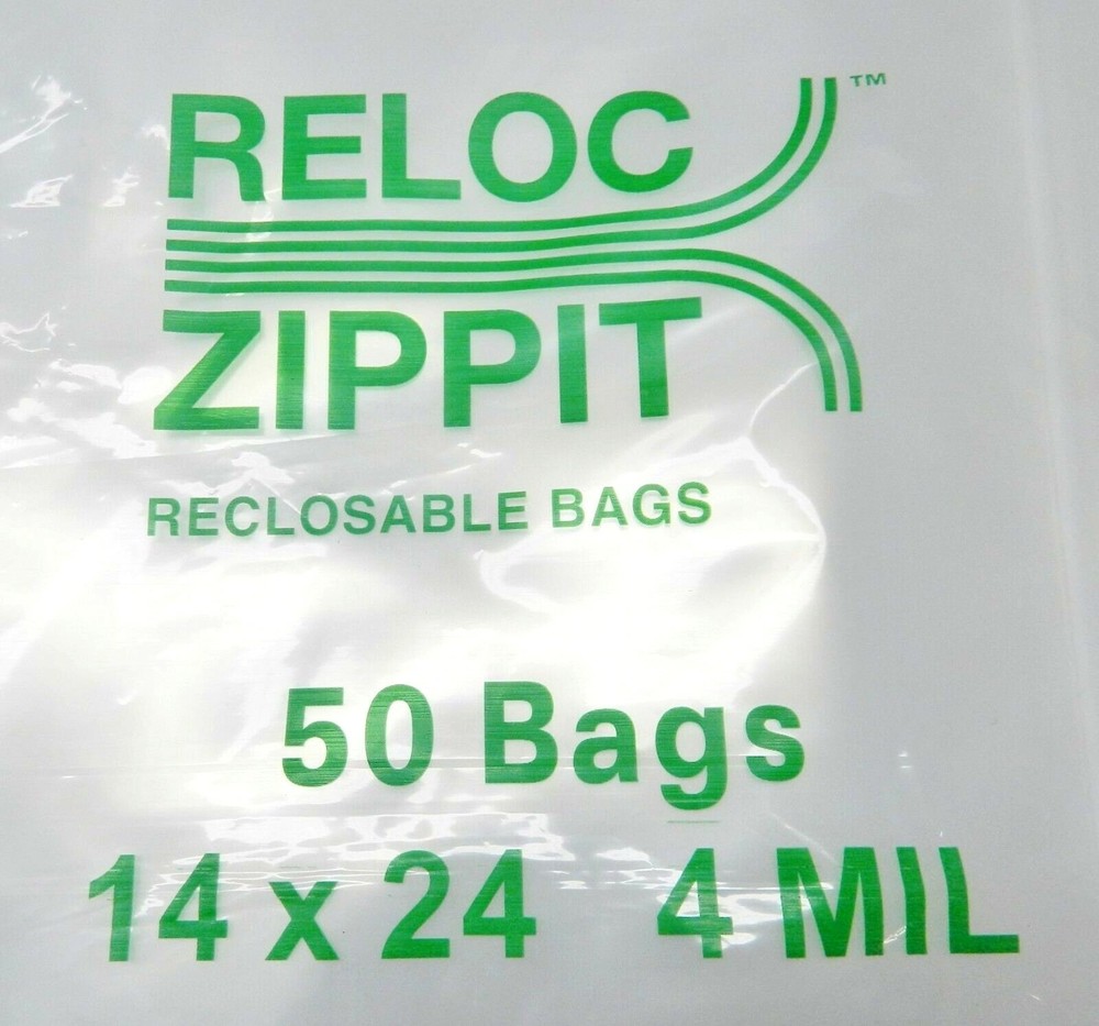 Jumbo Reloc Zippit Bags 14×24 Clear 4Mil 50Pcs Reclosable Large 14x 24″ Top Lock