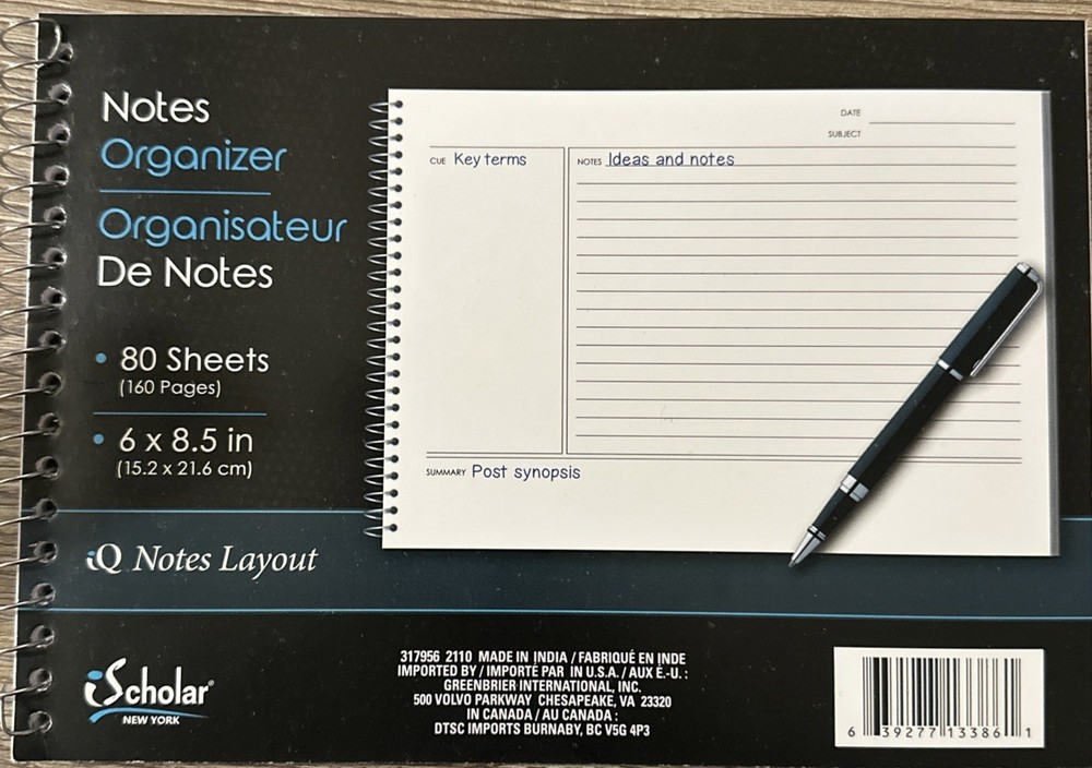 iQ Notes Organizer Tablet – Spiral Bound – 80 Sheets – 6 x 8.5 Inches (2 pack)