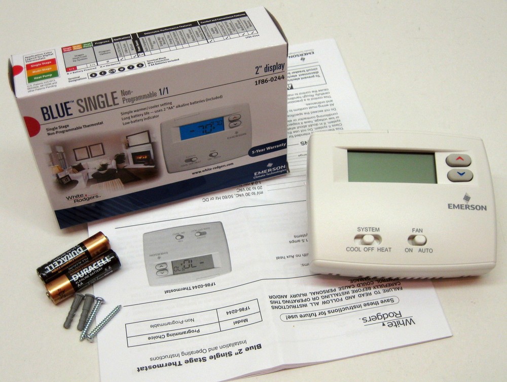 1F86-0244 Emerson White Wall Thermostat Heat/Cool Heat Pump Non Programmable