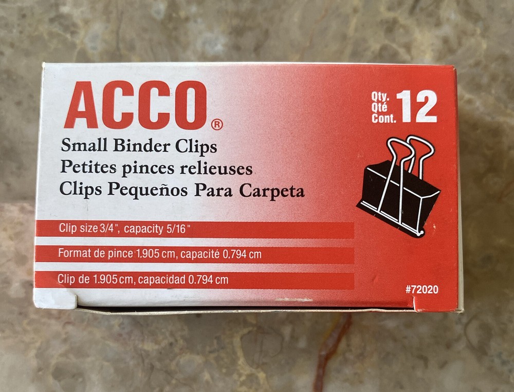 Acco Brands A7072020CS Acco Small Binder Clips 12-Count, Size 3/4″ Capacity