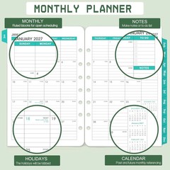 2026-2028 Monthly Planner Refill – 7-Hole Punched, A5 Planner Inserts, from Jul.