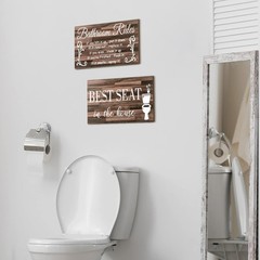 Jetec 2 Pieces Funny Bathroom Pictures Wall Sign Decor as picture shows
