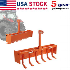 Powder Coated Steel 55″ Box Blade Scraper W/ 6 Scarifier Shank For Cat 0 Cat 1