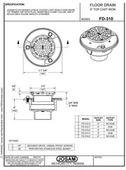 3″ NO-HUB FLOOR DRAIN WHIT 5″ ADJUSTABLE NIKALOY STRAINER WHIT 1/2″ TRAP PRIMER