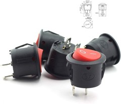 5 Pack Round Rocker Power Switch SPST 6A 250V AC 2 Pin ON Off Red Button Power