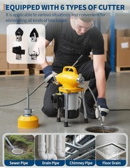 GRAVEE 66FTx5/8″&16FTx3/8″ 500W Drain Cleaner Machine Sectional Snake Auto Feed