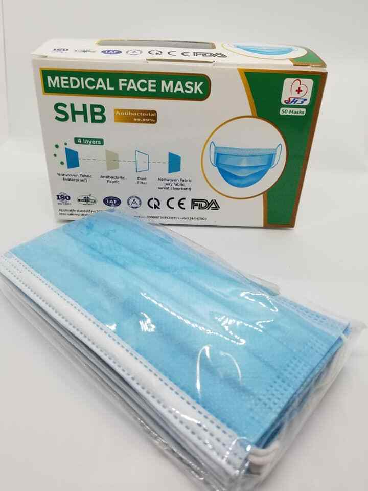 SHB Medical 200 Face Mask 4 ply High performance filters , bacteria ASTM LEVEL 3