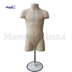 3 CHILD TORSO MANNEQUIN FORMS (Size 5T – 7T / FLESH) w/3 STANDS + 3 HANGERS