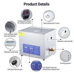 10L Ultrasonic – 240W, 40kHz, Digital Timer & Heater, Heavy-Duty Lab Cleaner