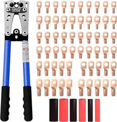 Battery Cable Lug Crimping Tool Kit for AWG 8-1/0 Electrical Lug Crimper with 60