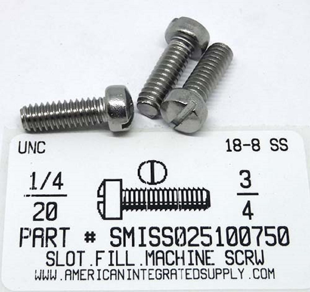1/4-20×3/4 Fillister Head Slotted Machine Screws 18-8 Stainless steel (12)