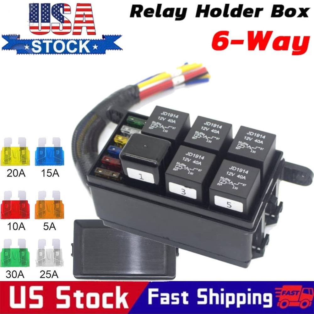 12V Fuse Relay Box 4 Relays and 6 Way ATC/ATO Fuses for Auto Car Marine Boat
