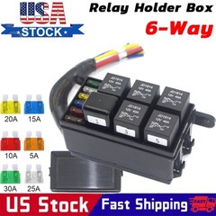 12V Fuse Relay Box 4 Relays and 6 Way ATC/ATO Fuses for Auto Car Marine Boat
