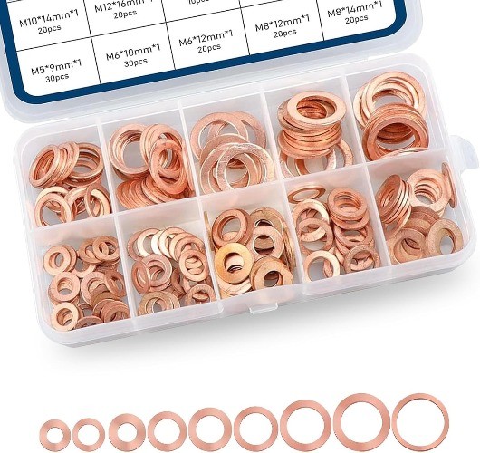 Pack-200 Automobile Copper Flat Gasket Assortment Combination Set, Engine Oil Pa