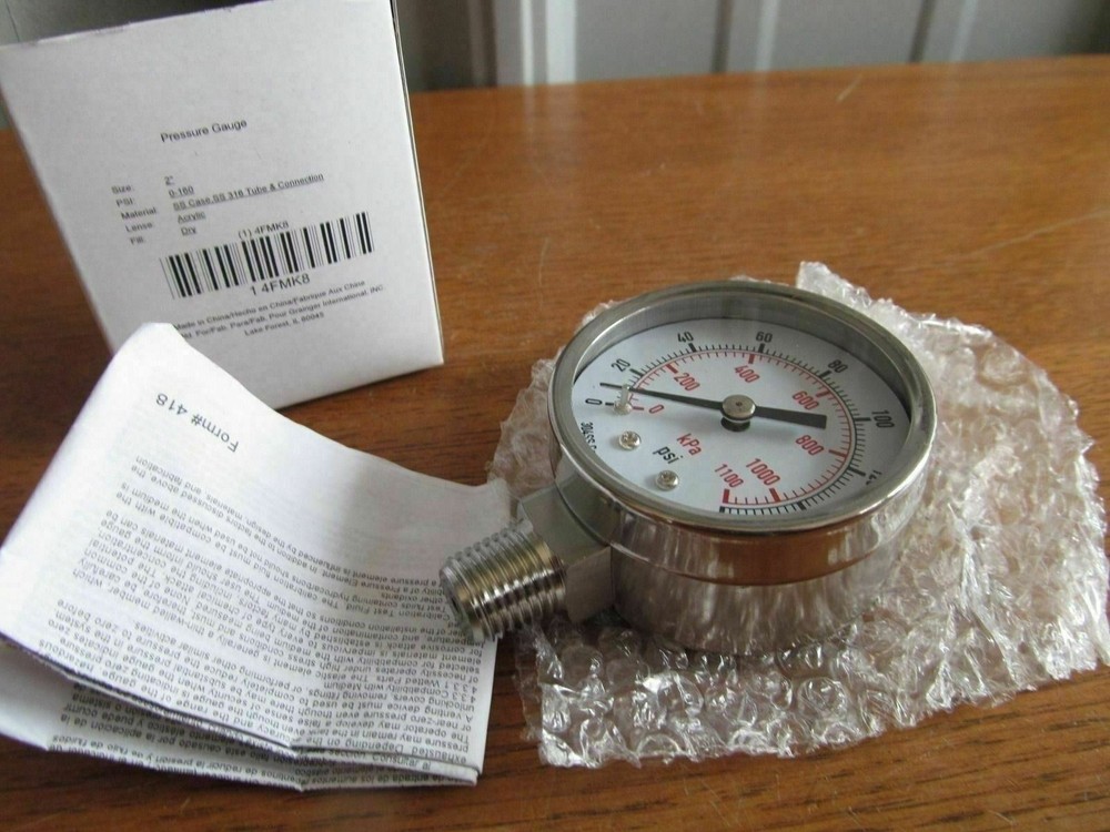 Stainless 2″ Air/Water etc. Pressure GAUGE 1/4″npt 0-160psi SS #4FMK8 (U-75)