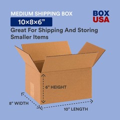BOX USA Shipping Boxes Small 10″L x 8″W x 6″H, 10x8x6″ (25-Pack), Kraft