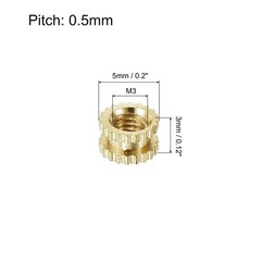 M3 x 3mm(L) x 5mm(OD) Female Thread Brass Knurled Threaded Insert, 120Pcs