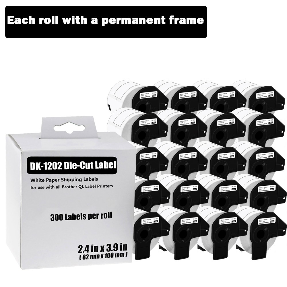20Rolls 62mmx100mm DK-1202 Shipping Name Badge Labels Fit for Brother QL-1060N
