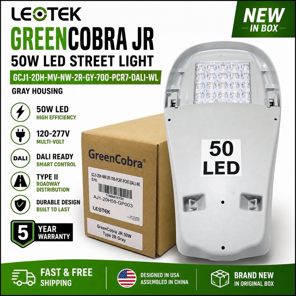 Leotek GreenCobra JR 50W LED Street Light GCJ1-20H-MV-NW-2R-GY-700 Gray NIB