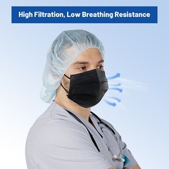 4-Ply Black Face Mask Medical Surgical Disposable 50pcs Earloop Mouth Cover
