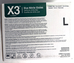 [NEW] (X346100) AMMEX X3 Blue Nitrile Disposable Gloves, Powder-Free, Large (L)