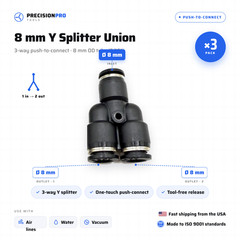 8mm 5/16″ Pneumatic Y Union Push Connect Air Fitting 3-Way Hose Splitter 3pcs