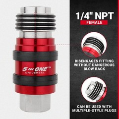 Milton 5 in ONE Universal Quick Connect Industrial Coupler, 1/4″ Female NPT, Air