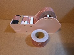 Desktop Water Activated Tape Dispenser With 2 Rolls Of Paper Tape Pink
