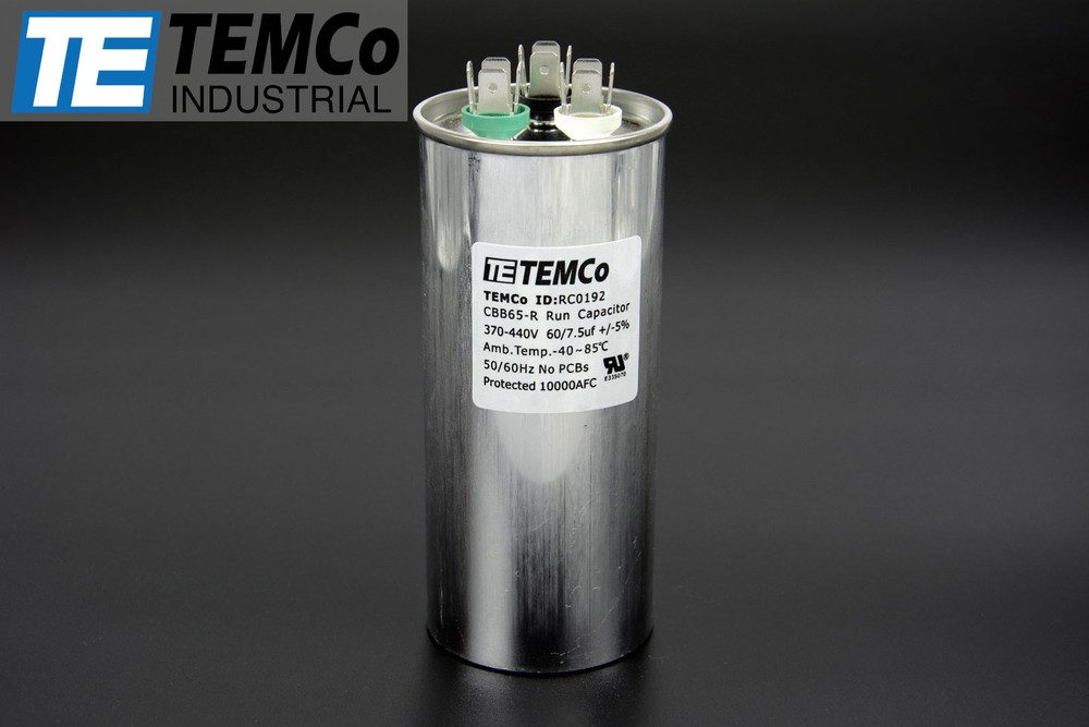 TEMCo 60/7.5 MFD uF Dual Run Capacitor 370 440 vac Volts AC Motor HVAC 60+7.5