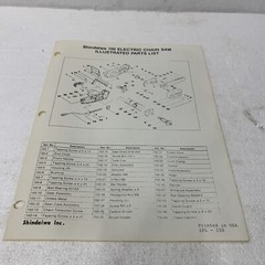 Shindaiwa 150 Electric Chain Saw Illustrated parts list original 1983