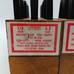 Young Bros. Stamp Works 1/8″ complete 36 piece set, steel letters & Num. , 3.2mm