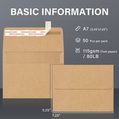 100 Pack A7 Brown Kraft Paper Invitation 5×7 Envelopes for Greeting Card, Photos